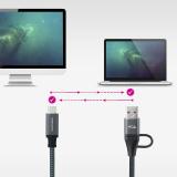 Nanocable - Cable USB 3.2 Gen2x2 20Gbps 5A/100W, USB-C+USB-A/M a USB-C/M, Gris/Negro, 3m