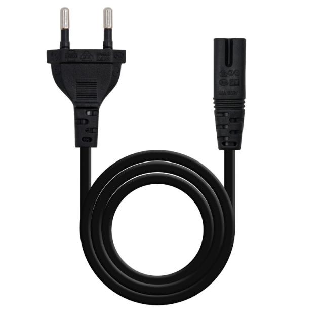 Nanocable - Cable de Alimentación con forma 8, CEE7/16/M – C7/H, Negro, 3m