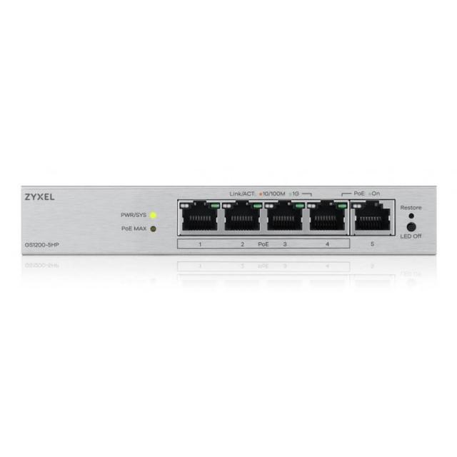 Zyxel - GS1200-5HPV3 Gestionado L2 Gigabit Ethernet (10/100/1000) Energía sobre Ethernet (PoE) Escritorio Gris