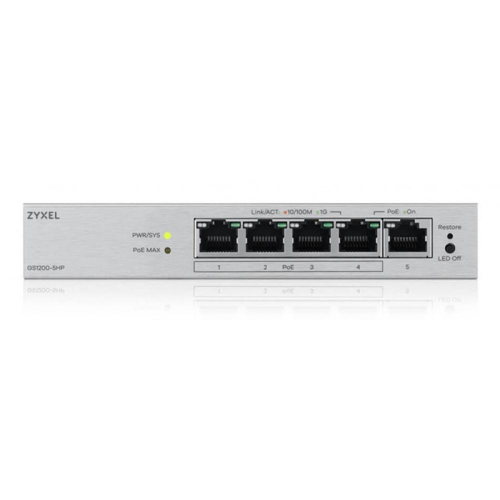 Zyxel - GS1200-5HPV3 Gestionado L2 Gigabit Ethernet (10/100/1000) Energía sobre Ethernet (PoE) Escritorio Gris