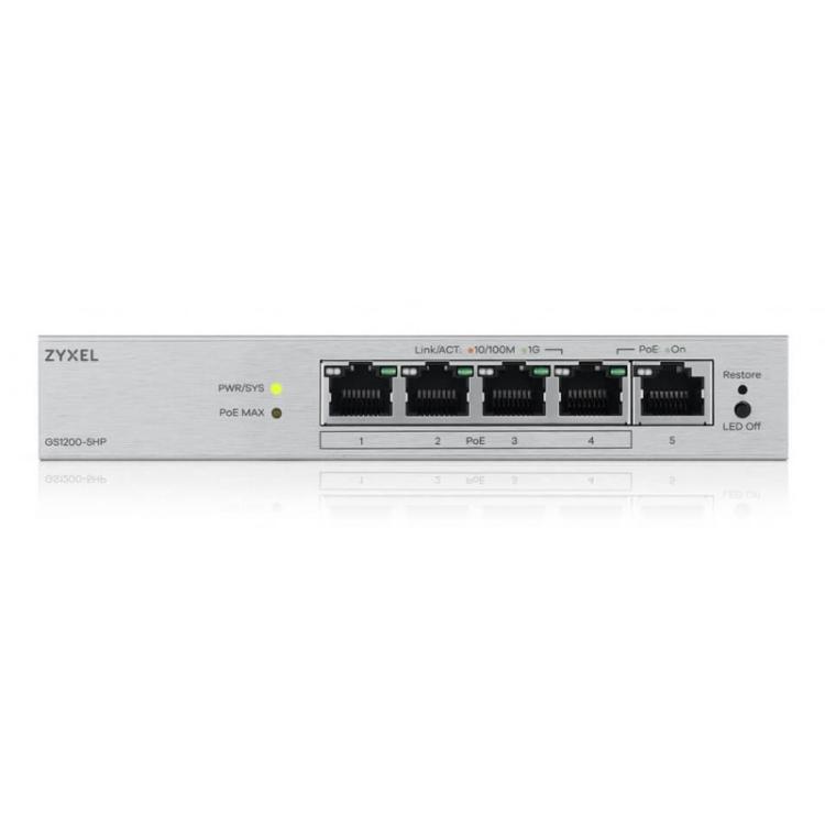Zyxel - GS1200-5HPV3 Gestionado L2 Gigabit Ethernet (10/100/1000) Energía sobre Ethernet (PoE) Escritorio Gris
