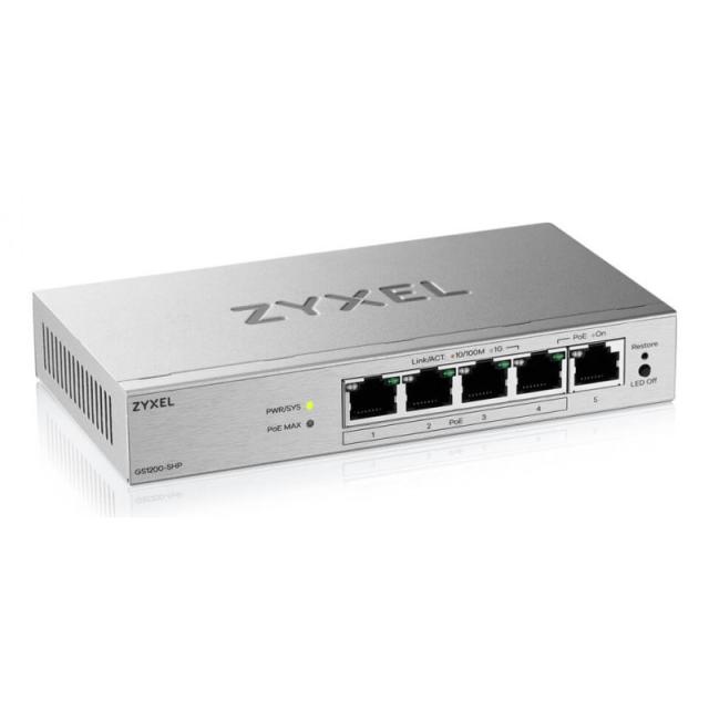 Zyxel - GS1200-5HPV3 Gestionado L2 Gigabit Ethernet (10/100/1000) Energía sobre Ethernet (PoE) Escritorio Gris