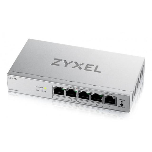 Zyxel - GS1200-5HPV3 Gestionado L2 Gigabit Ethernet (10/100/1000) Energía sobre Ethernet (PoE) Escritorio Gris