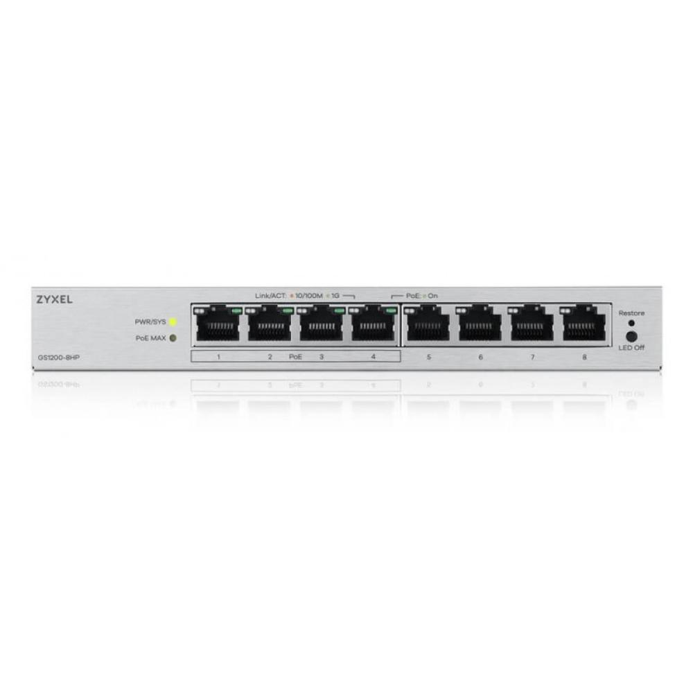 Zyxel - GS1200-8HPV3 Gestionado L2 Gigabit Ethernet (10/100/1000) Energía sobre Ethernet (PoE) Escritorio Gris