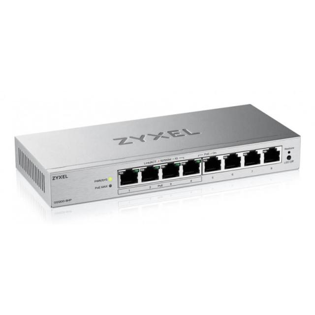 Zyxel - GS1200-8HPV3 Gestionado L2 Gigabit Ethernet (10/100/1000) Energía sobre Ethernet (PoE) Escritorio Gris