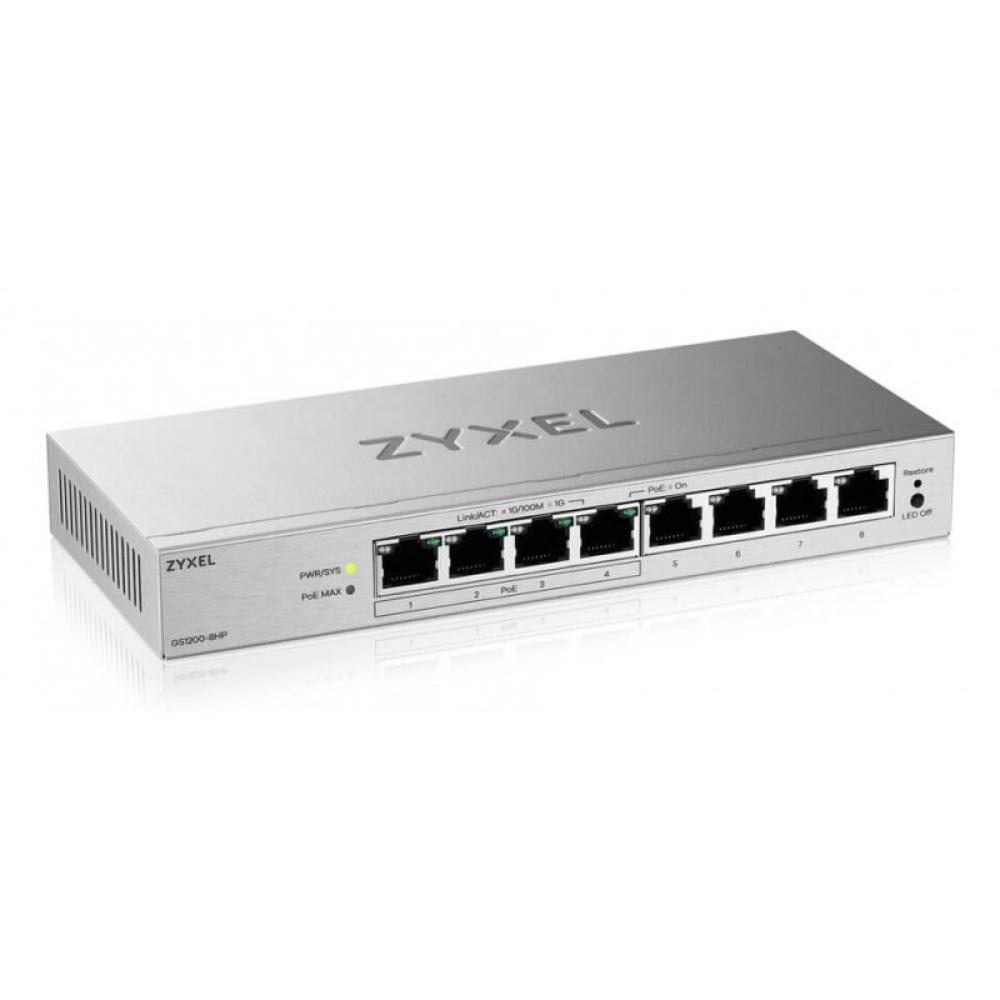 Zyxel - GS1200-8HPV3 Gestionado L2 Gigabit Ethernet (10/100/1000) Energía sobre Ethernet (PoE) Escritorio Gris