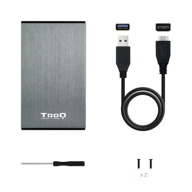 TooQ - TQE-2527G caja para disco duro externo 2.5" Caja de disco duro (HDD) Negro, Gris