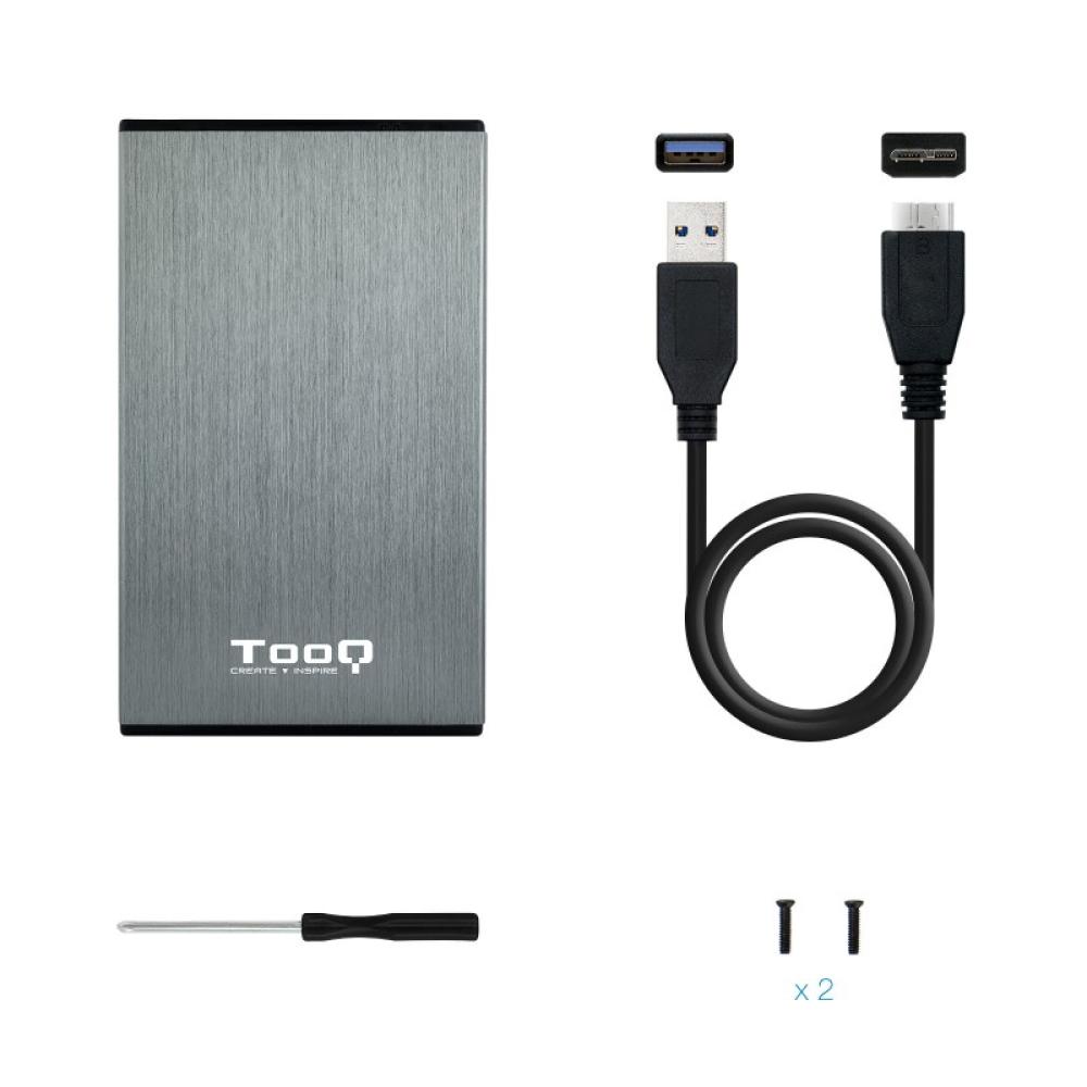 TooQ - TQE-2527G caja para disco duro externo 2.5" Caja de disco duro (HDD) Negro, Gris