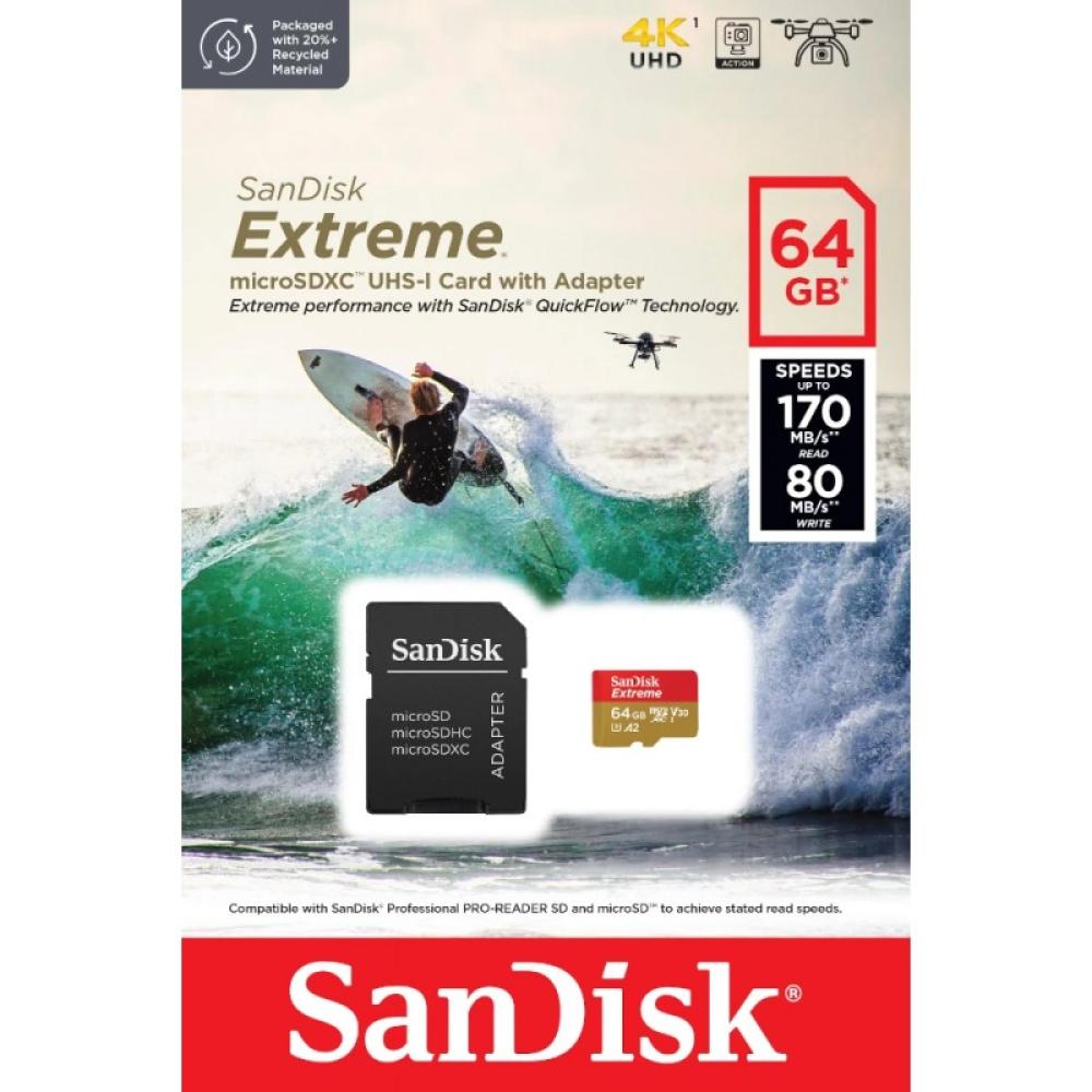 SanDisk - Extreme 64 GB MicroSDXC UHS-I Clase 10 - SDSQXAH-064G-GN6AA