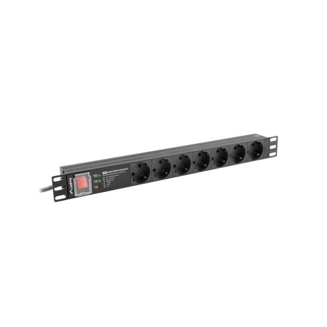 Lanberg - PDU-PRO-07F-0200-BK unidad de distribución de energía (PDU) 6 salidas AC 1U Negro
