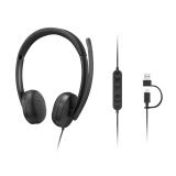 Lenovo - VoIP Headset 5000 Auriculares Alámbrico Diadema Oficina/Centro de llamadas USB Tipo C Negro