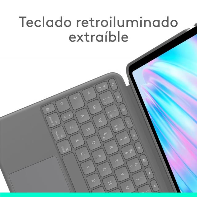 Logitech - Combo Touch, iPad Air 11 in (M2), iPad Air (4.ª y 5.ª Gen. - 2020, 2022), Funda con Teclado - Teclado retroiluminado