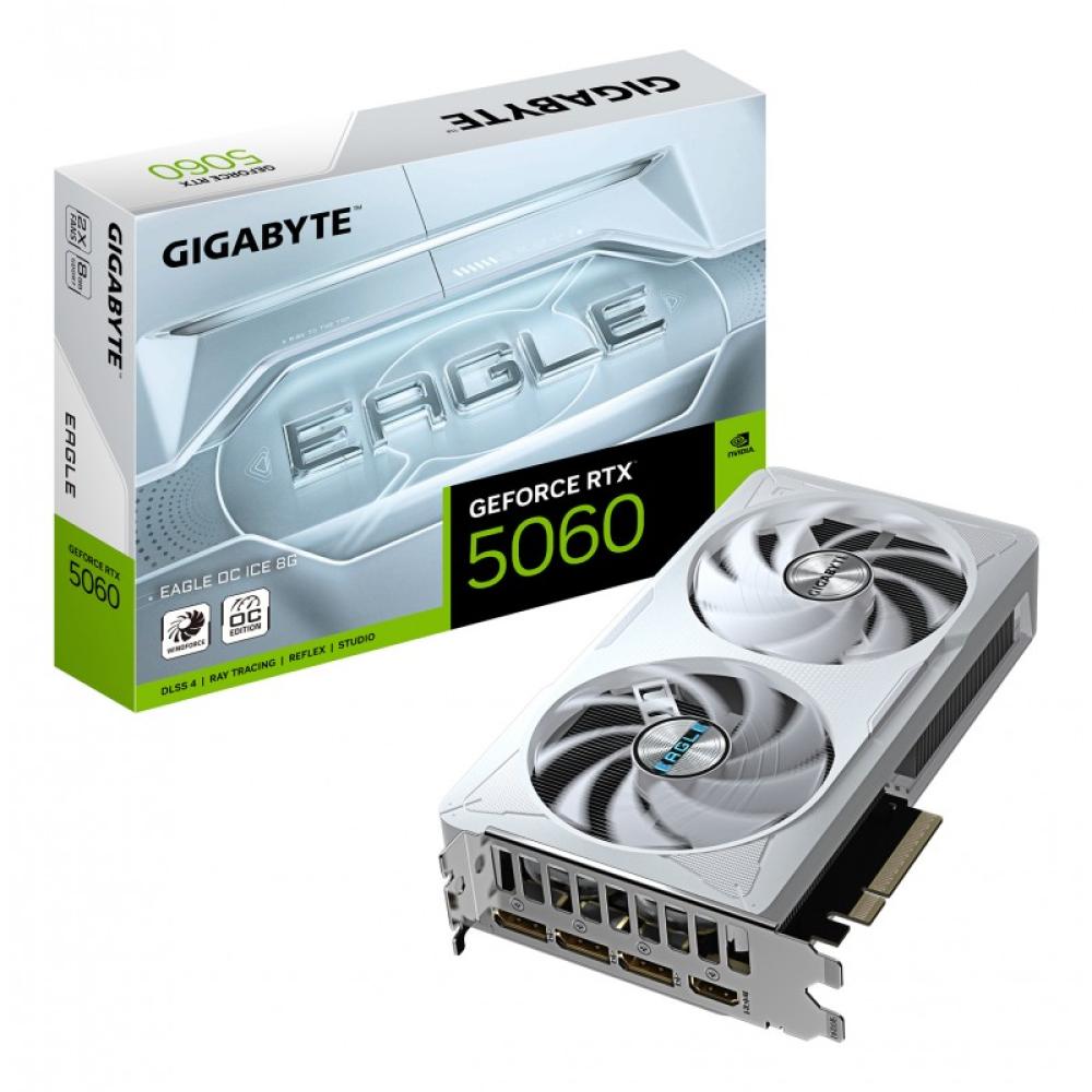 GIGABYTE - GeForce RTX 5060 EAGLE OC ICE 8G Tarjeta Gráfica - 8GB GDDR7, 128bit, PCI-E 5.0, 2550 MHz Frecuencia del núcleo, 3 x