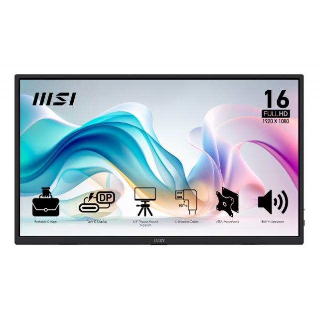 MSI - PRO MP165 E6 monitor o TV portátil Monitor portátil Negro 39,6 cm (15.6") LED 1920 x 1080 Pixeles