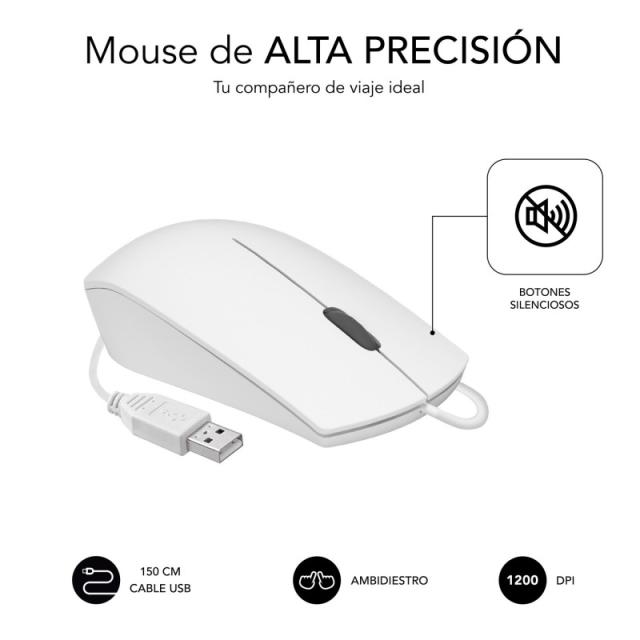 SUBBLIM - Teclado Ergonómico y ratón Combo Business Slim Silencioso con cable USB Blanco