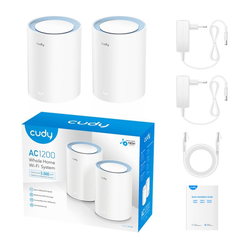 Cudy - M1200 2-PACK sistema Wi-Fi Mesh (Wi-Fi en malla) Doble banda (2,4 GHz / 5 GHz) Wi-Fi 5 (802.11ac) Blanco 1 Interno
