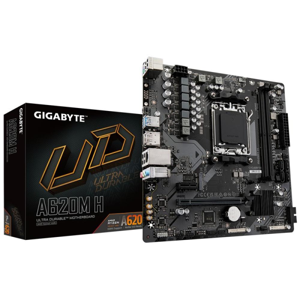 GIGABYTE - A620M H Placa base - Soporta CPUs AMD Ryzen 8000, VRM digital de 5+2+2 fases, hasta 7200MHz DDR5 (OC), 1xPCIe 4.0 M.2