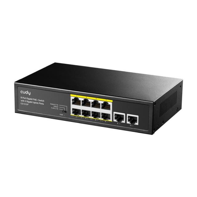 Cudy - GS1010P switch Gigabit Ethernet (10/100/1000) Energía sobre Ethernet (PoE) Montaje en pared/escritorio Negro