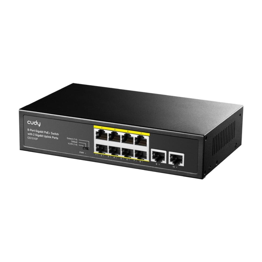 Cudy - GS1010P switch Gigabit Ethernet (10/100/1000) Energía sobre Ethernet (PoE) Montaje en pared/escritorio Negro