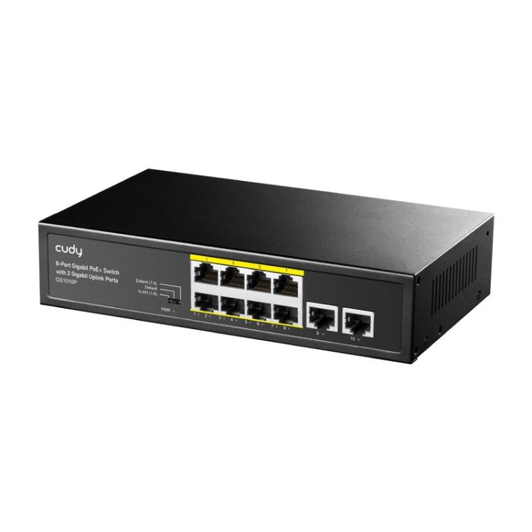 Cudy - GS1010P switch Gigabit Ethernet (10/100/1000) Energía sobre Ethernet (PoE) Montaje en pared/escritorio Negro