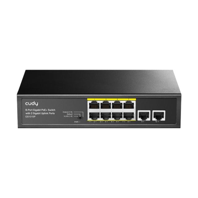Cudy - GS1010P switch Gigabit Ethernet (10/100/1000) Energía sobre Ethernet (PoE) Montaje en pared/escritorio Negro