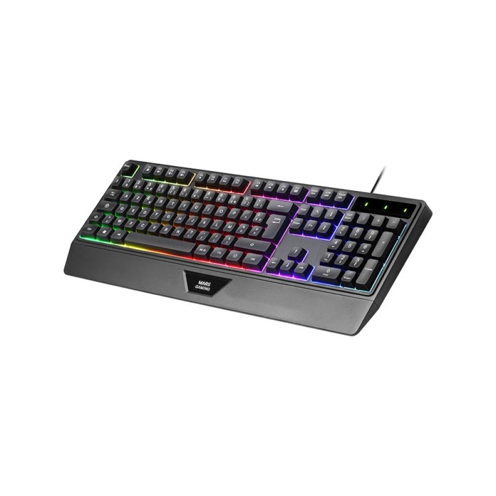 Mars Gaming - MCP124PRO, Combo Gaming 4en1, Teclado RGB H-Mech con Reposamuñecas, Ratón RGB 3200DPI y Switches HUANO, Auriculare