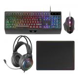 Mars Gaming - MCP124PRO, Combo Gaming 4en1, Teclado RGB H-Mech con Reposamuñecas, Ratón RGB 3200DPI y Switches HUANO, Auriculare