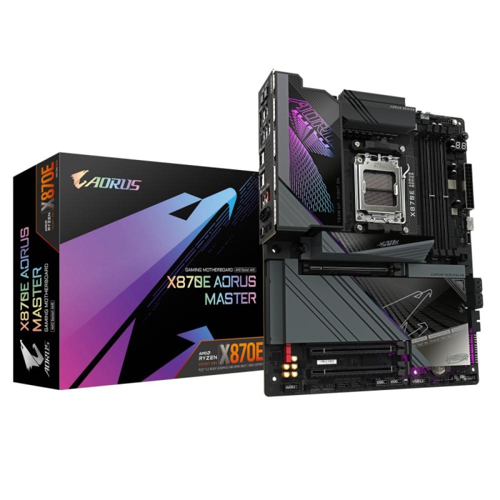 GIGABYTE - X870E AORUS MASTER Placa Base - Compatible con CPUs AMD Ryzen 9000, 16+2+2 fases VRM digitales, hasta 8600MHz DDR5 (O