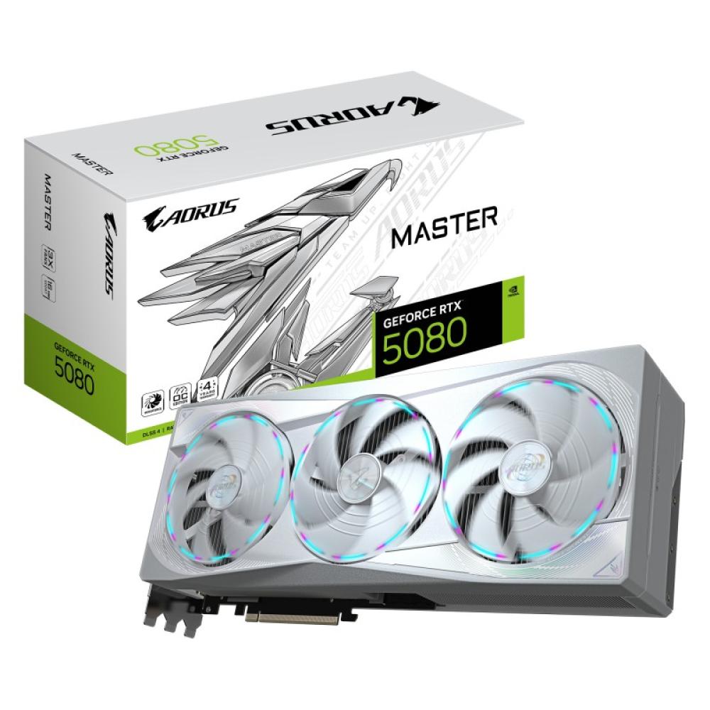 GIGABYTE - AORUS GeForce RTX 5080 MASTER ICE 16G Tarjeta Gráfica - 16GB GDDR7, 256 bits, PCI-E 5.0, 2805MHz Core Clock, 3 x DP 2
