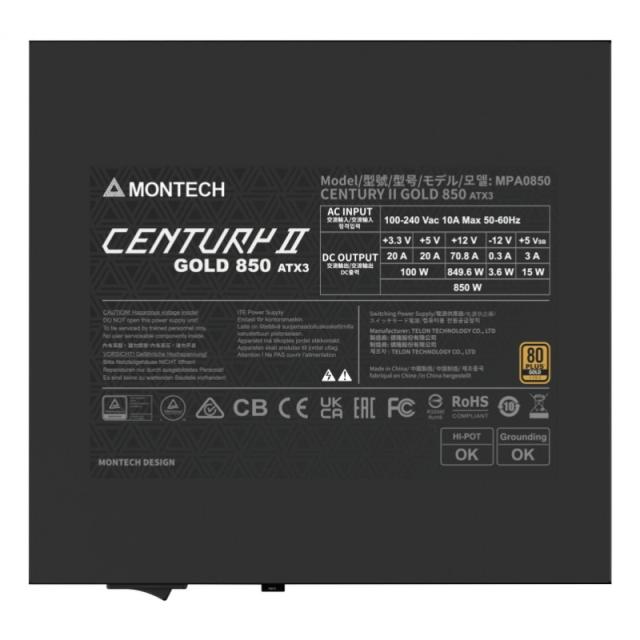 Montech - CENTURY II unidad de fuente de alimentación 850 W 20+4 pin ATX ATX Plata, Negro