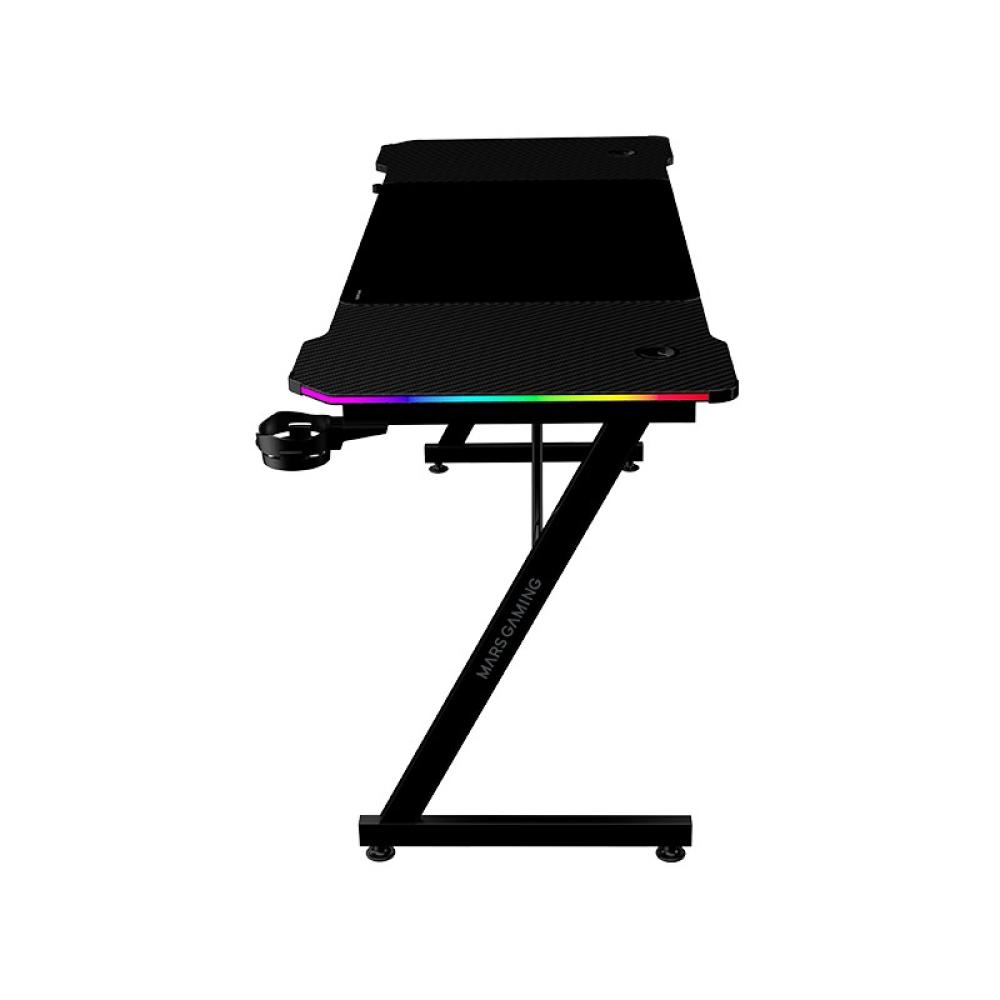 Mars Gaming - MGD-X160RGB, Mesa Gaming Ergonómica, Iluminación ARGB con Mando, Fibra de Carbono, Alfombrilla XXL, Soporte Auricu