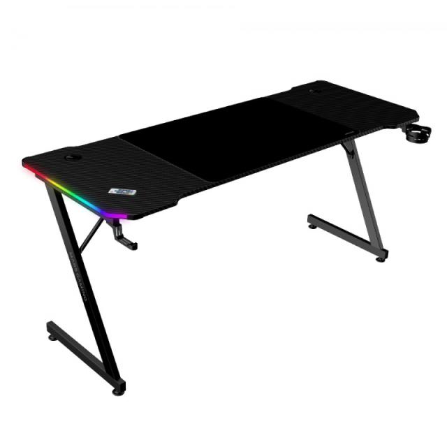 Mars Gaming - MGD-X160RGB, Mesa Gaming Ergonómica, Iluminación ARGB con Mando, Fibra de Carbono, Alfombrilla XXL, Soporte Auricu