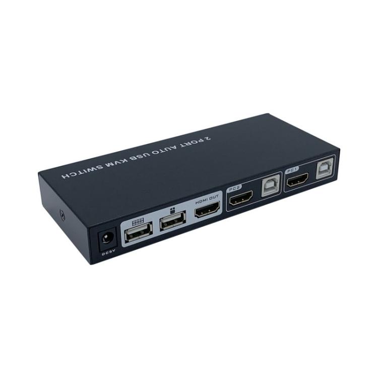 AISENS - Conmutador KVM HDMI 4K@60HZ USB 1U-2PC con fuente alimentación, Negro
