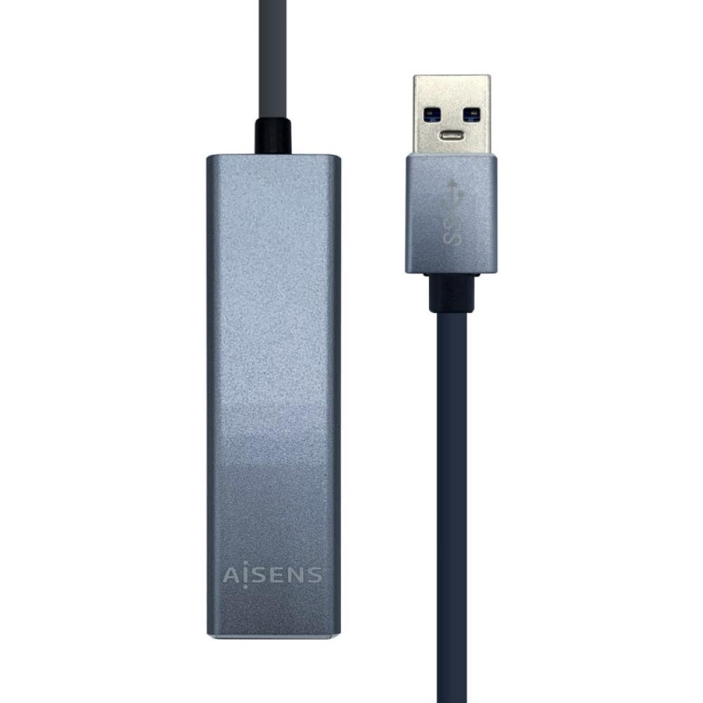 AISENS - Conversor USB 3.0 a ethernet gigabit 10/100/1000 Mbps + Hub 3 x USB 3.0, Gris, 15 cm