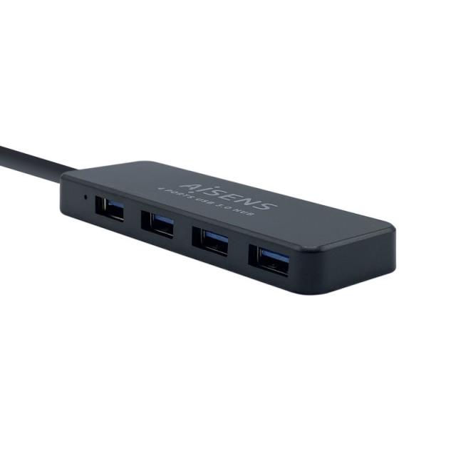 AISENS - Hub USB 3.0, Tipo A/M - 4 x Tipo A/H, Negro, 30 cm