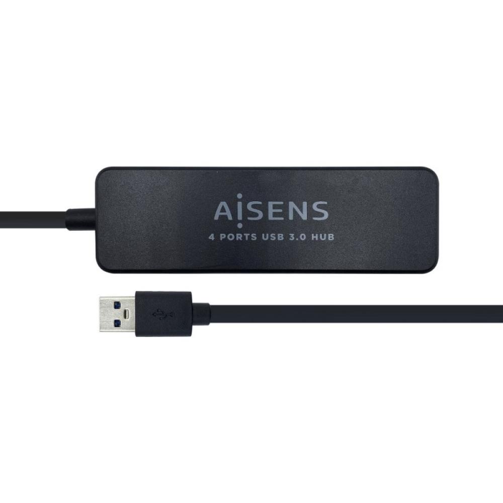AISENS - Hub USB 3.0, Tipo A/M - 4 x Tipo A/H, Negro, 30 cm