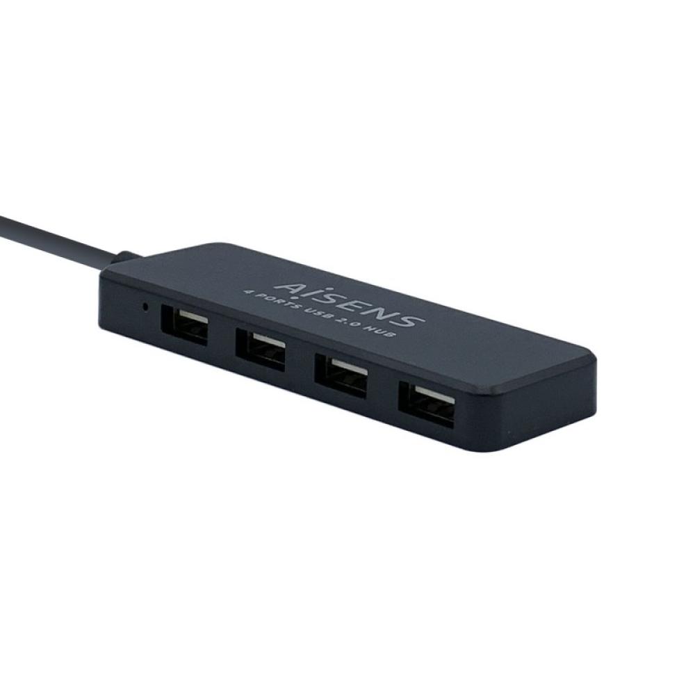 AISENS - Hub USB 2.0, Tipo A/M - 4 x Tipo A/H, Negro, 30 cm