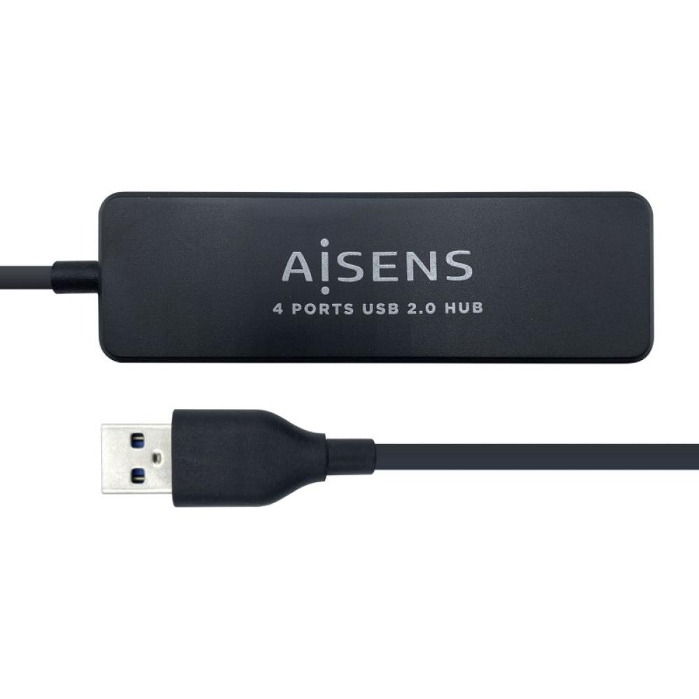 AISENS - Hub USB 2.0, Tipo A/M - 4 x Tipo A/H, Negro, 30 cm
