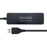 AISENS - Hub USB 2.0, Tipo A/M - 4 x Tipo A/H, Negro, 30 cm