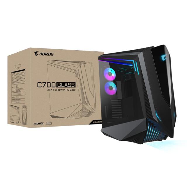 GIGABYTE - AORUS C700 GLASS Caja de PC – Torre completa, compatible con hasta E-ATX y radiadores de 420 mm, 5 ventiladores de 12