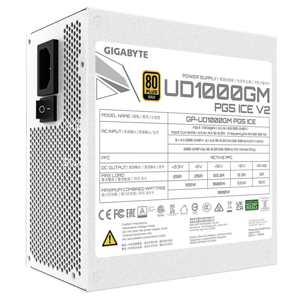 GIGABYTE - UD1000GM PG5 V2 ICE Fuente de Alimentación – PCIe Gen 5.1, 80 PLUS Gold, Diseño completamente modular, Ventilador de