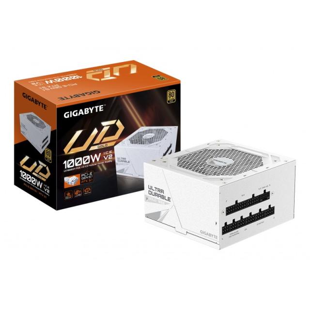 GIGABYTE - UD1000GM PG5 V2 ICE Fuente de Alimentación – PCIe Gen 5.1, 80 PLUS Gold, Diseño completamente modular, Ventilador de