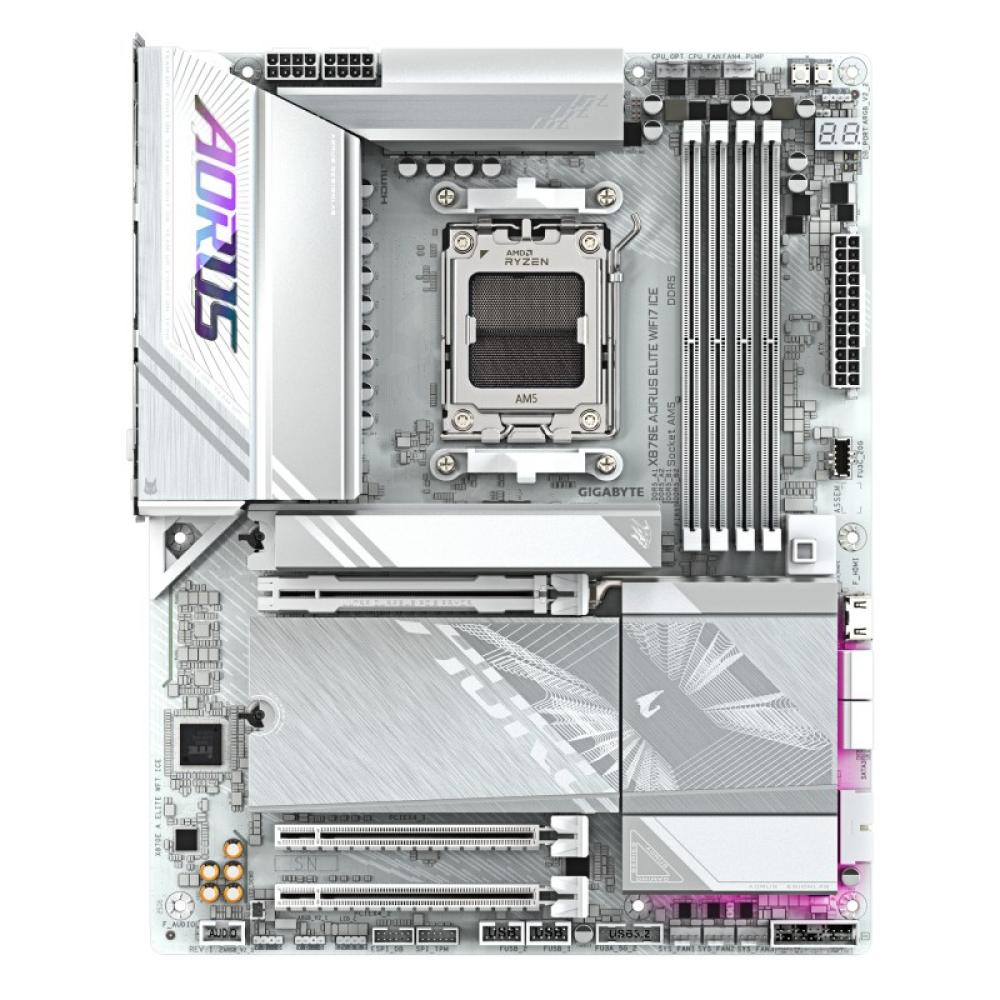 GIGABYTE - X870E AORUS ELITE WIFI7 ICE Placa base - Soporta procesadores AMD Ryzen 9000, VRM digital de 16+2+2 fases, hasta 8200
