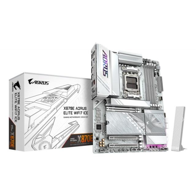 GIGABYTE - X870E AORUS ELITE WIFI7 ICE Placa base - Soporta procesadores AMD Ryzen 9000, VRM digital de 16+2+2 fases, hasta 8200