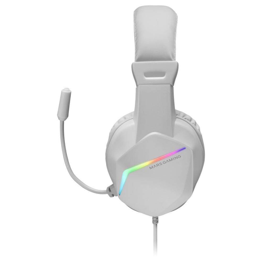 Mars Gaming - MH122 Blanco, Cascos Gaming FRGB Over Ear con Micrófono, Sonido HiFi, Cancelación de Sonido, Ultraligeros, PS4 PS5