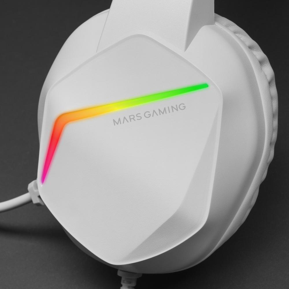 Mars Gaming - MH122 Blanco, Cascos Gaming FRGB Over Ear con Micrófono, Sonido HiFi, Cancelación de Sonido, Ultraligeros, PS4 PS5