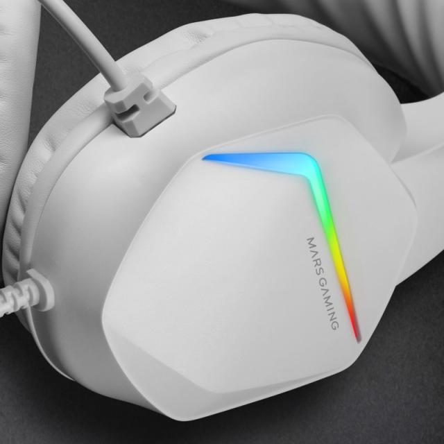 Mars Gaming - MH122 Blanco, Cascos Gaming FRGB Over Ear con Micrófono, Sonido HiFi, Cancelación de Sonido, Ultraligeros, PS4 PS5