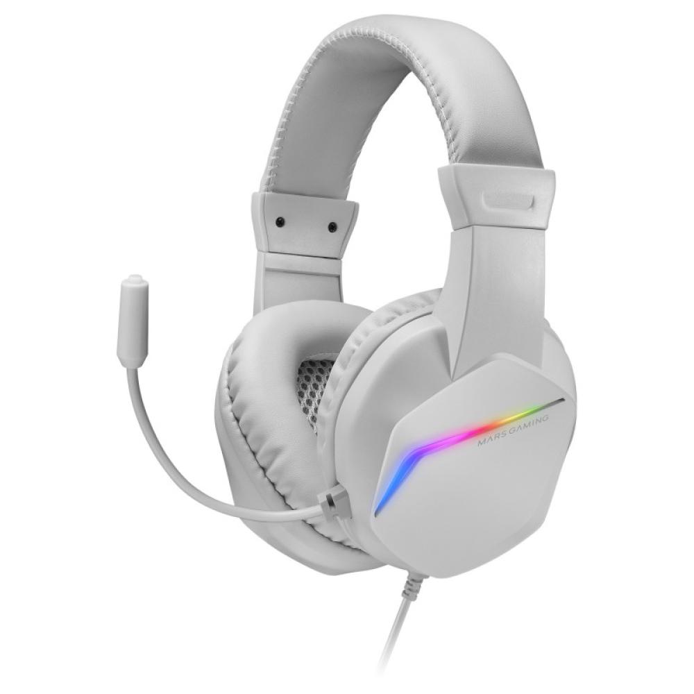 Mars Gaming - MH122 Blanco, Cascos Gaming FRGB Over Ear con Micrófono, Sonido HiFi, Cancelación de Sonido, Ultraligeros, PS4 PS5