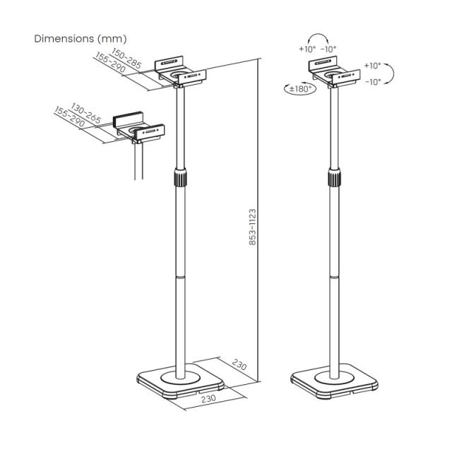 AISENS - Soporte Universal De Suelo Giratorio E Inclinable Para Altavoces, Negro