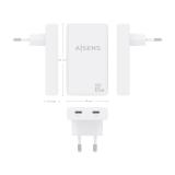 AISENS - Cargador De Pared GaN Ultra Delgado 65W, 2xUSB-C PD3.0 QC4.0, Blanco